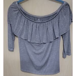 American Eagle Outfitters Shirt Med Smocked Off the Shoulder Gray